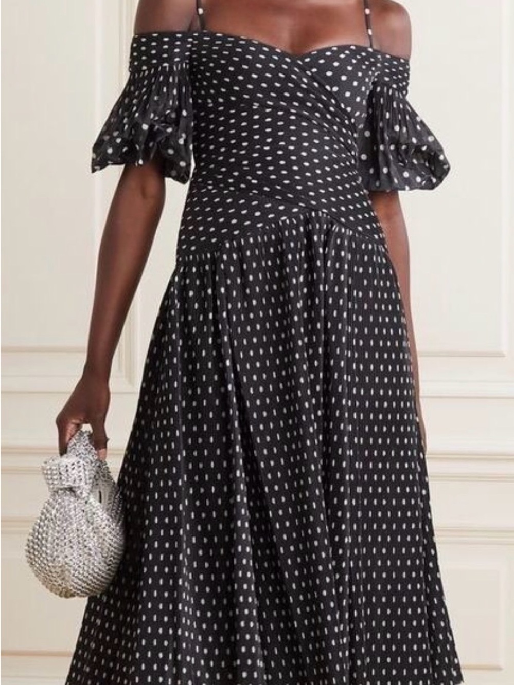 Zimmermann Black and White Polka Dot Off-Shoulder Midi Dress